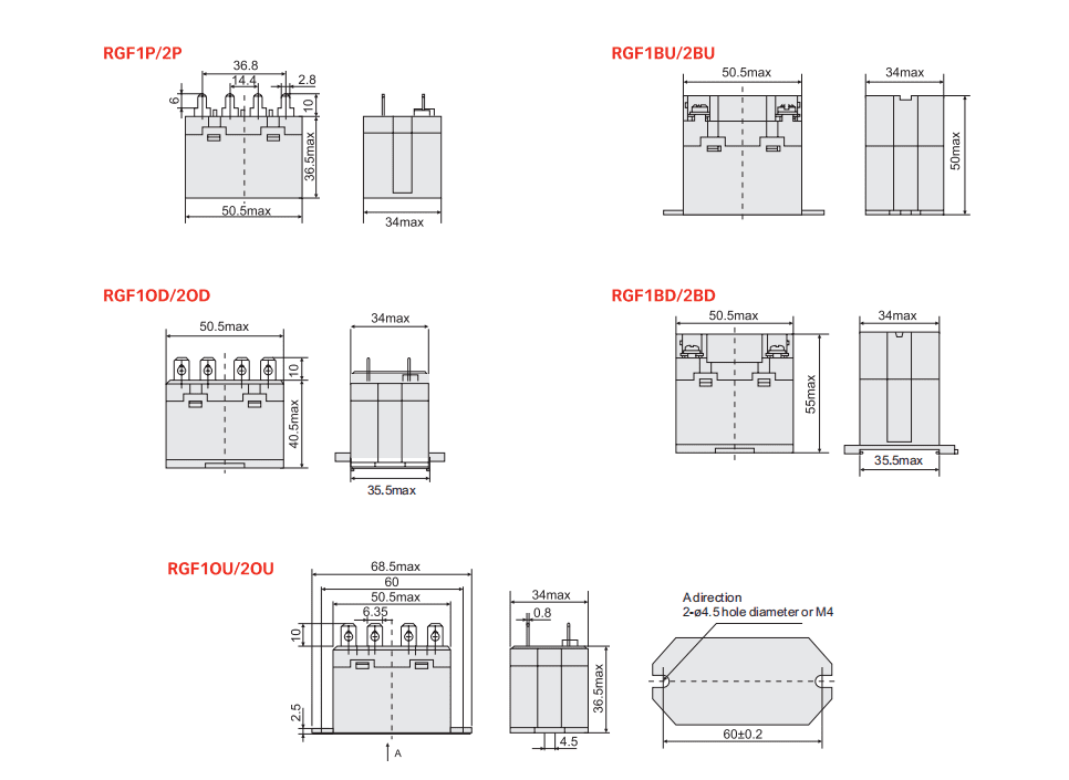 RGF Power Relay Dimensions (mm)