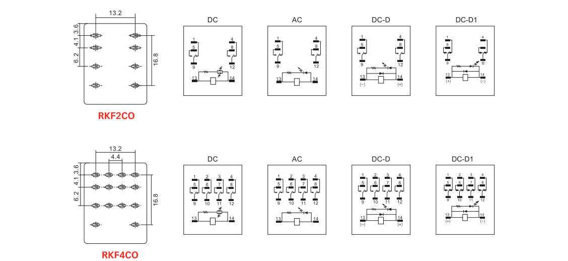 RKF Miniature General Purpose Relay Wiring Diagrams