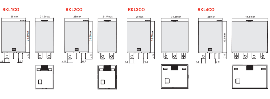 RKL Miniature Power Relay Dimensions