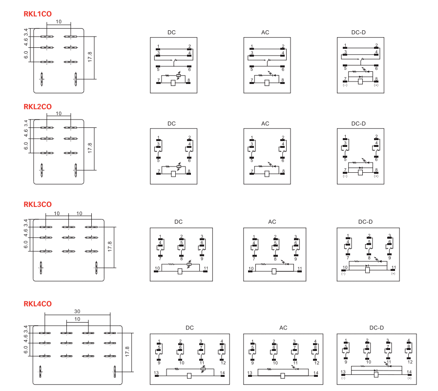 RKL Miniature Power Relay Wiring Diagrams