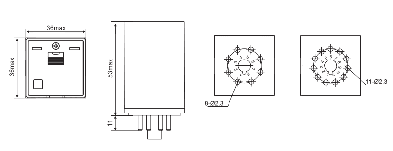 RUB General Purpose Relay Relay Kit Dimensions (mm)