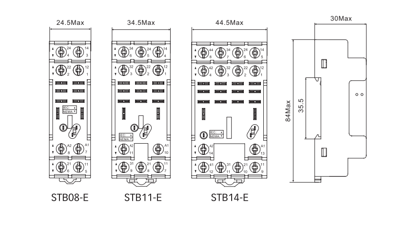 STB08-E & STB11-E & STB14-E RKL Socket Dimensions (mm)