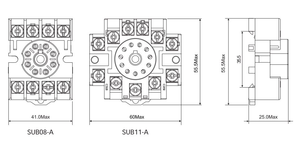 SUB08-A & SUB11-A RUB Socket Dimensions (mm)