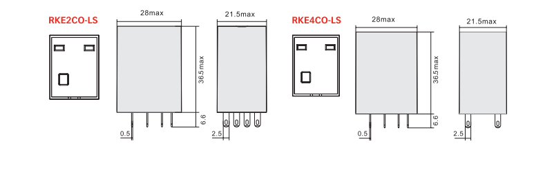 RKE-LS Sealed Power Relay Dimensions (mm)