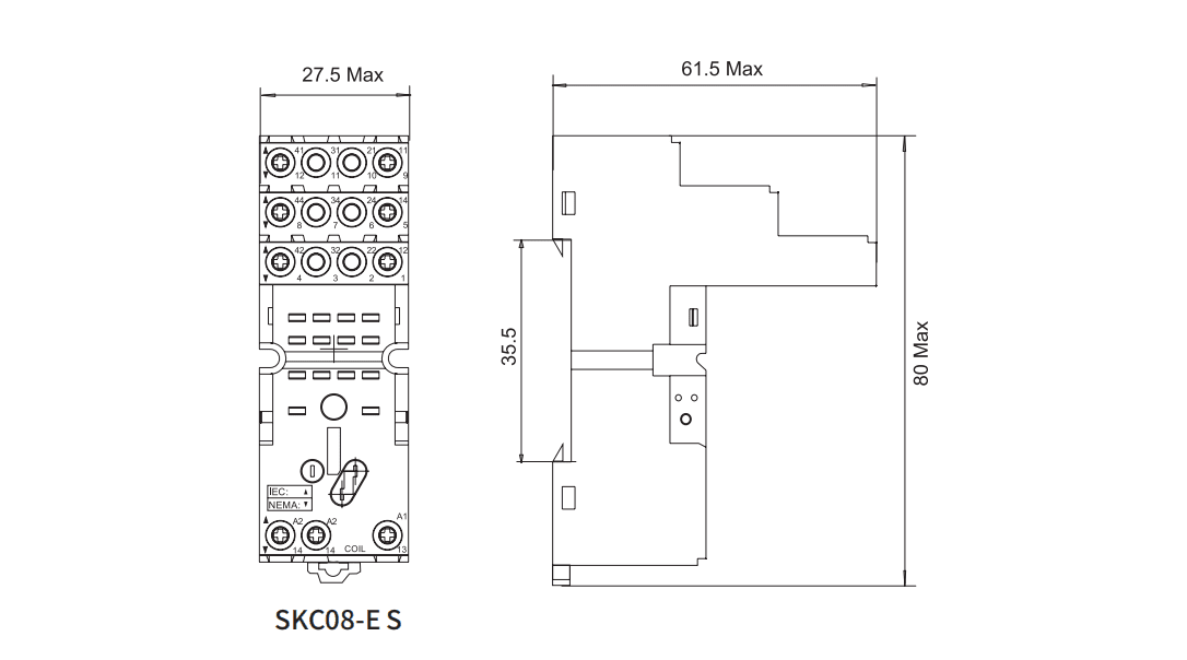 SKC08-E S RKF Magnetic Blow-out Power Relay Socket Dimension